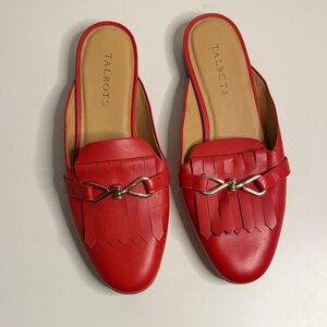 Talbots Scarlet Leather Mules with Gold Accent
